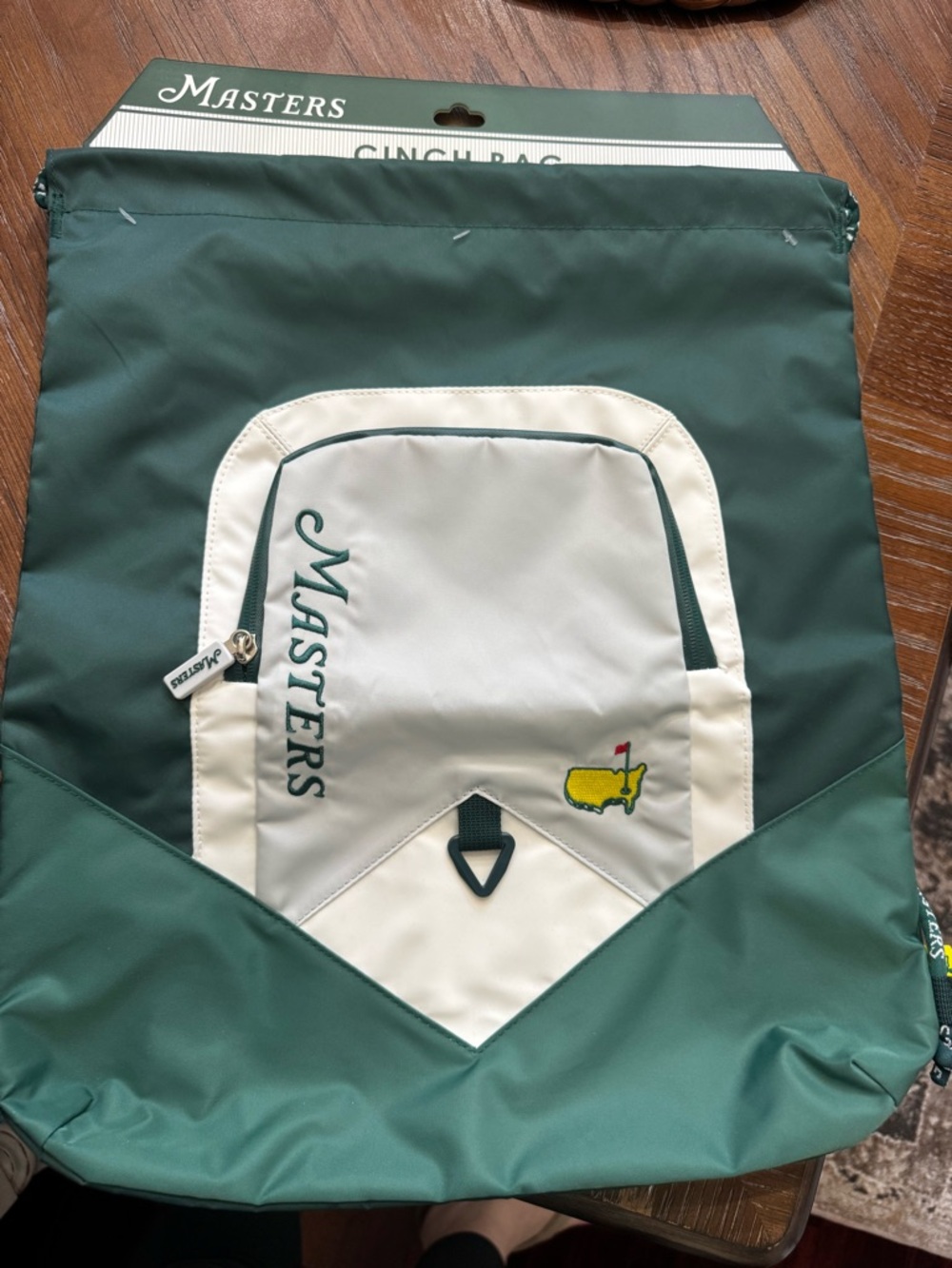 Masters Green and White Cinch Bag New